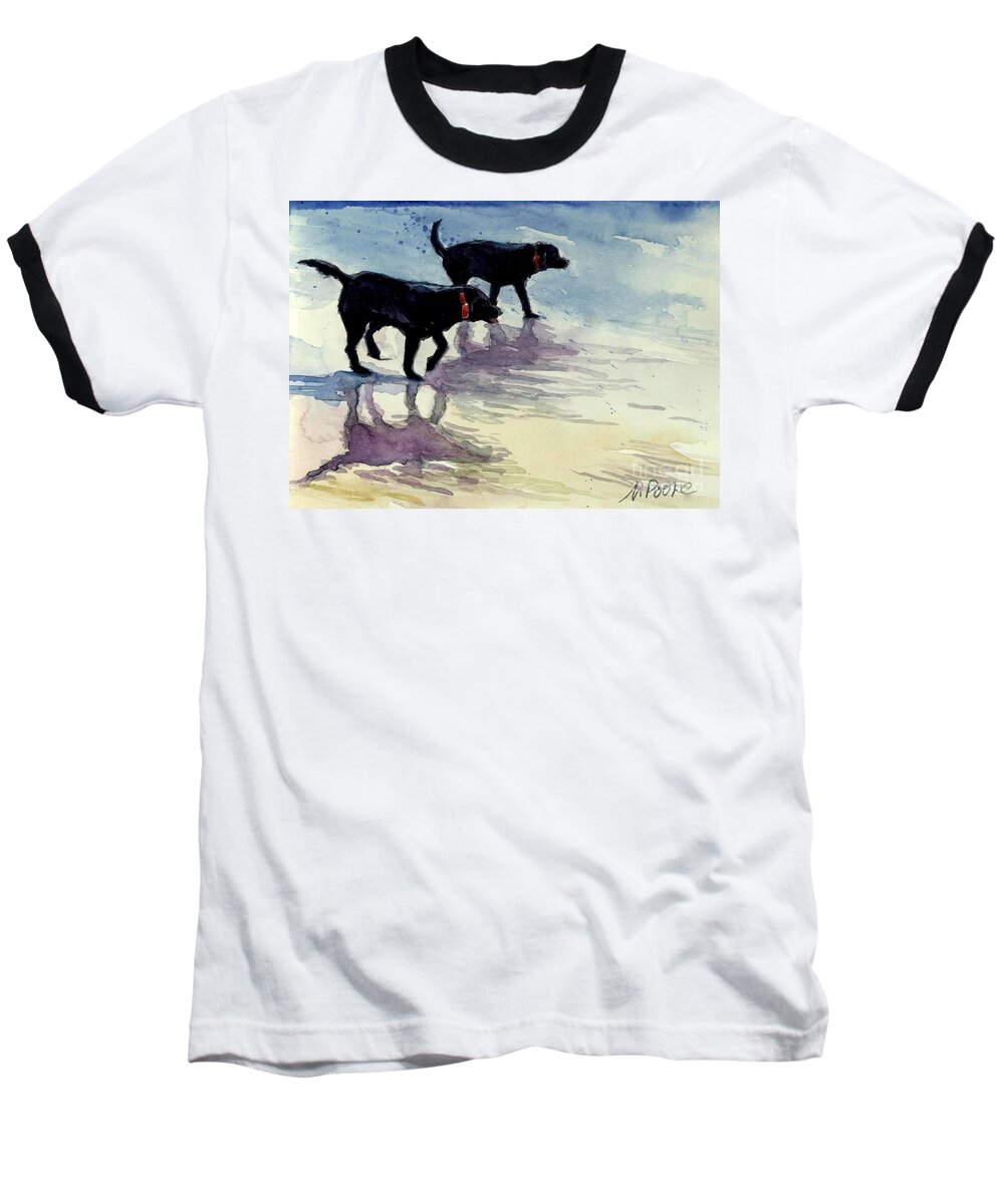 Black Dogs Baseball T-Shirt featuring the painting Waverunners by Molly Poole