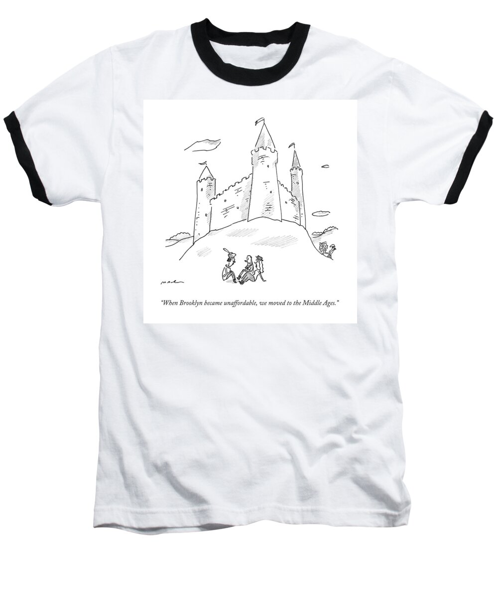 Rent Baseball T-Shirt featuring the drawing When Brooklyn Became Unaffordable by Michael Maslin