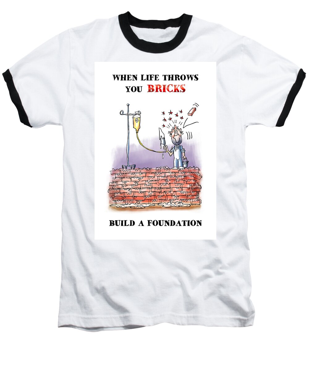 Bricks Baseball T-Shirt featuring the digital art When Life Throws You Bricks by Mark Armstrong