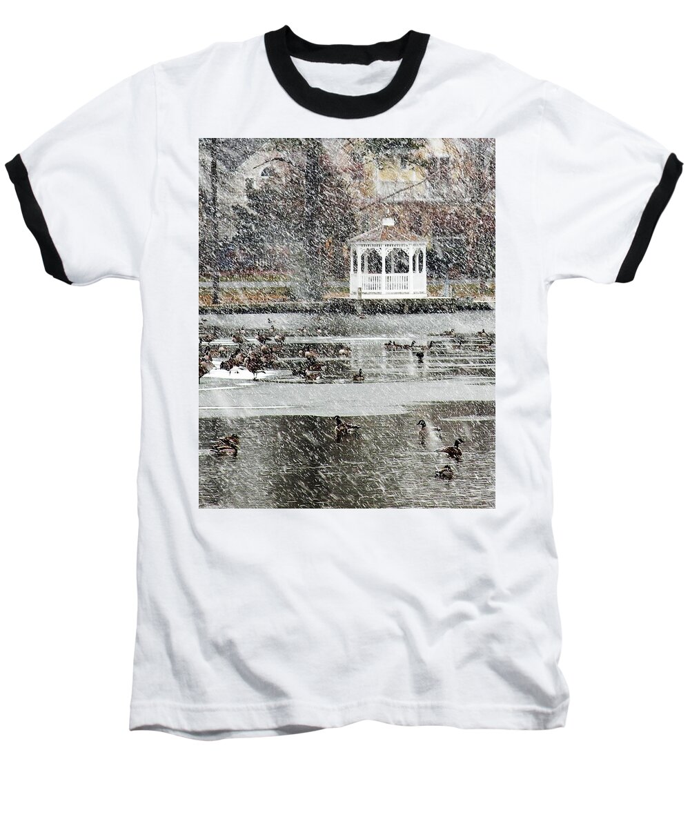 Goose Baseball T-Shirt featuring the photograph Wintering Geese on Silver Lake by Kim Bemis