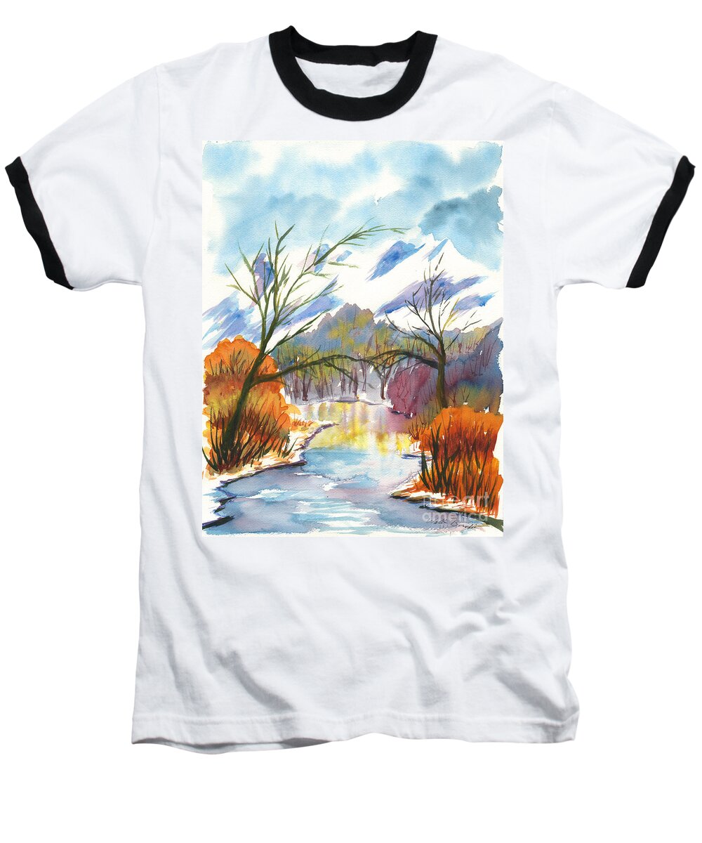 Winter Baseball T-Shirt featuring the painting Wintry Reflections by Walt Brodis