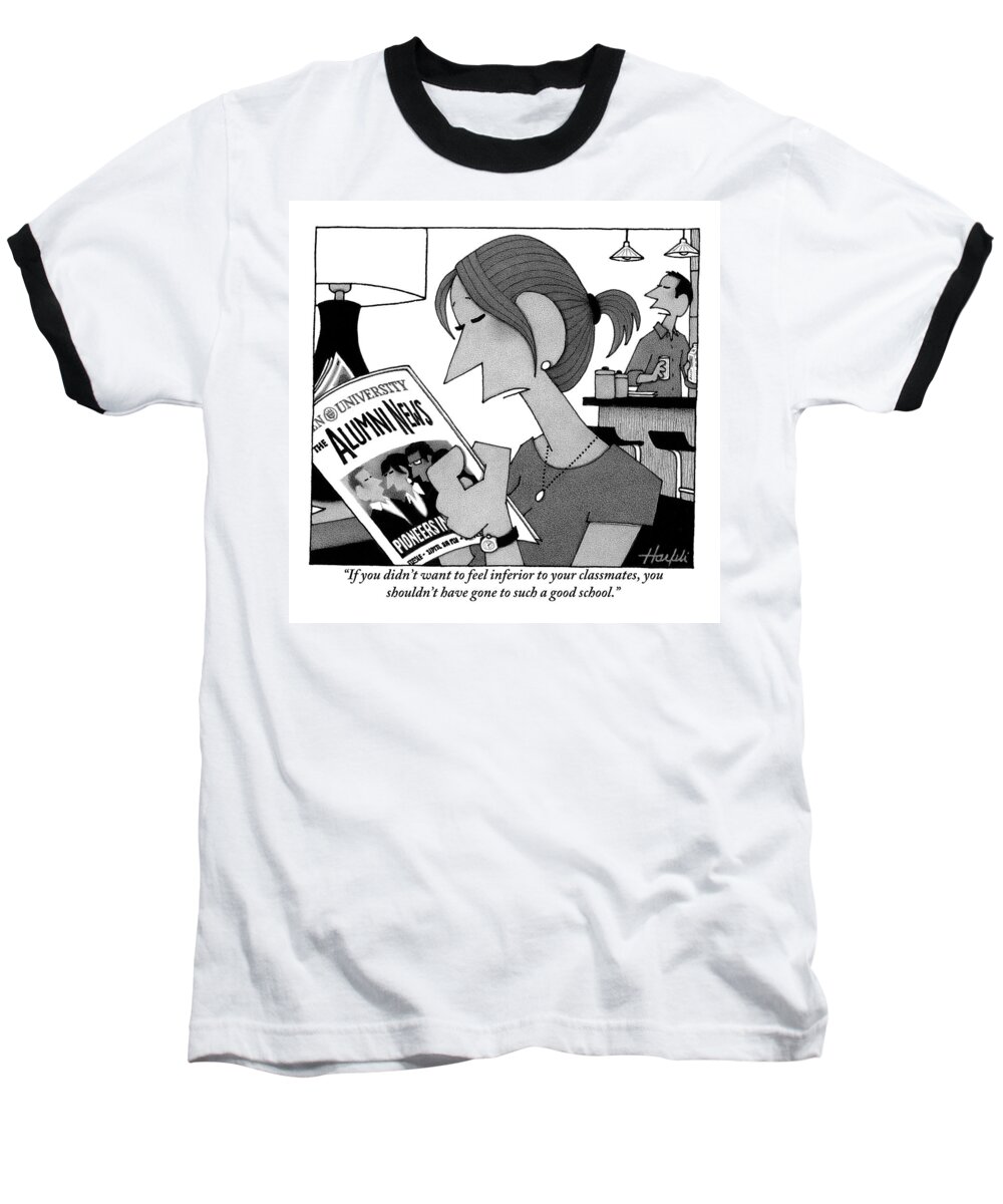 Inferior Baseball T-Shirt featuring the drawing Woman Sitting On Her Couch Reading by William Haefeli