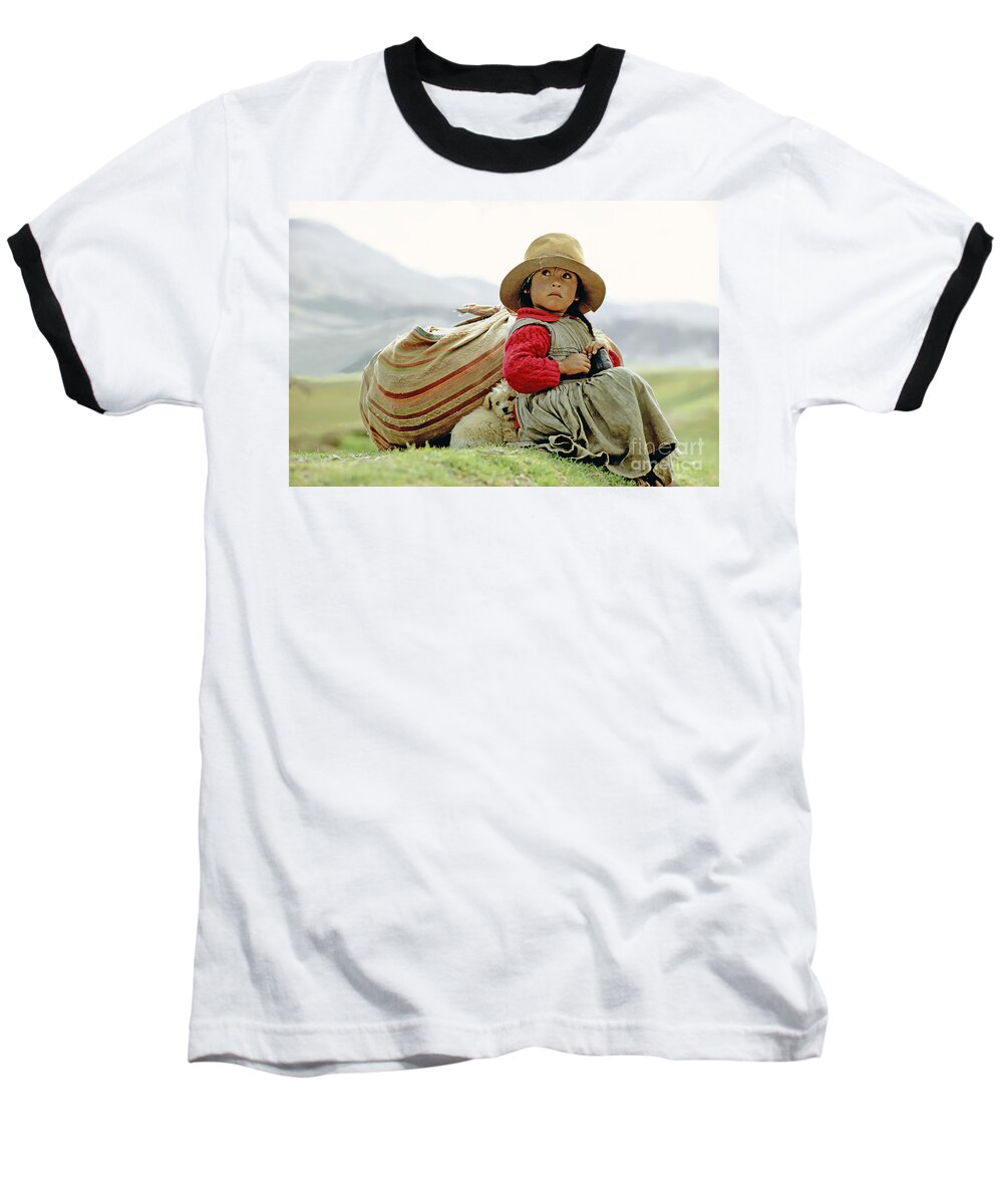 Girl Baseball T-Shirt featuring the photograph Young Girl in Peru by Victor Englebert