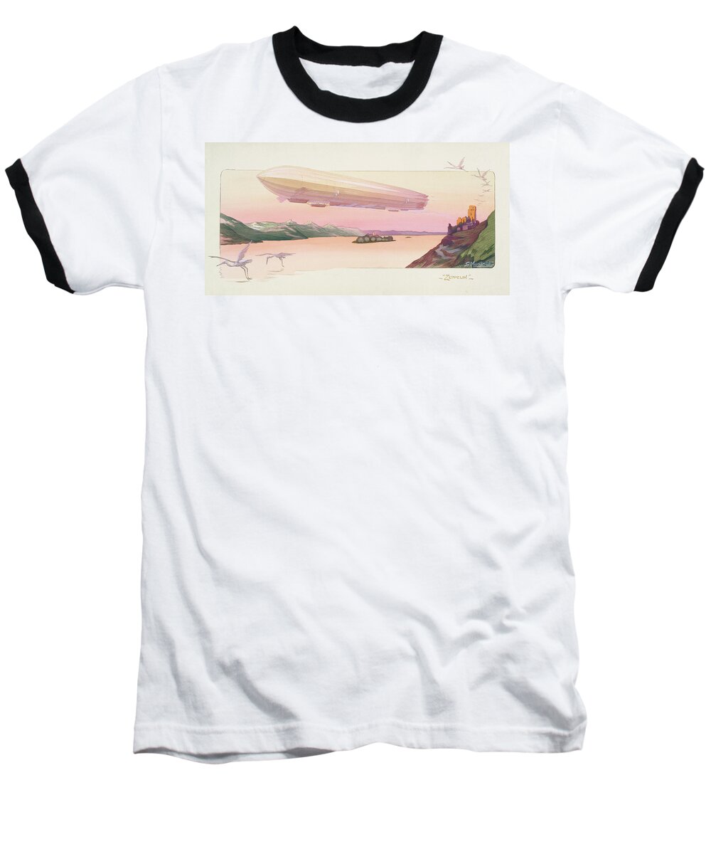 Blimp Baseball T-Shirt featuring the painting Zeppelin, Published Paris, 1914 by Ernest Montaut