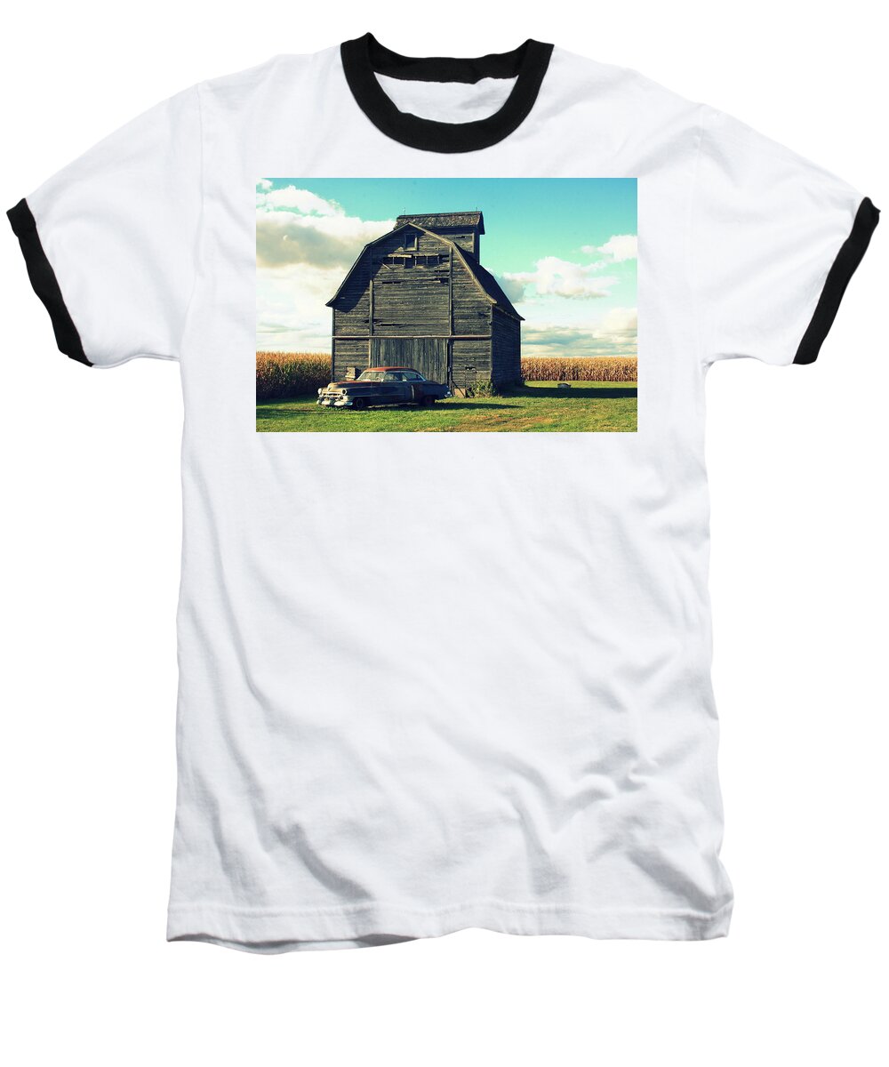 Vintage Baseball T-Shirt featuring the photograph 1950 Cadillac Barn Cornfield by Lyle Hatch