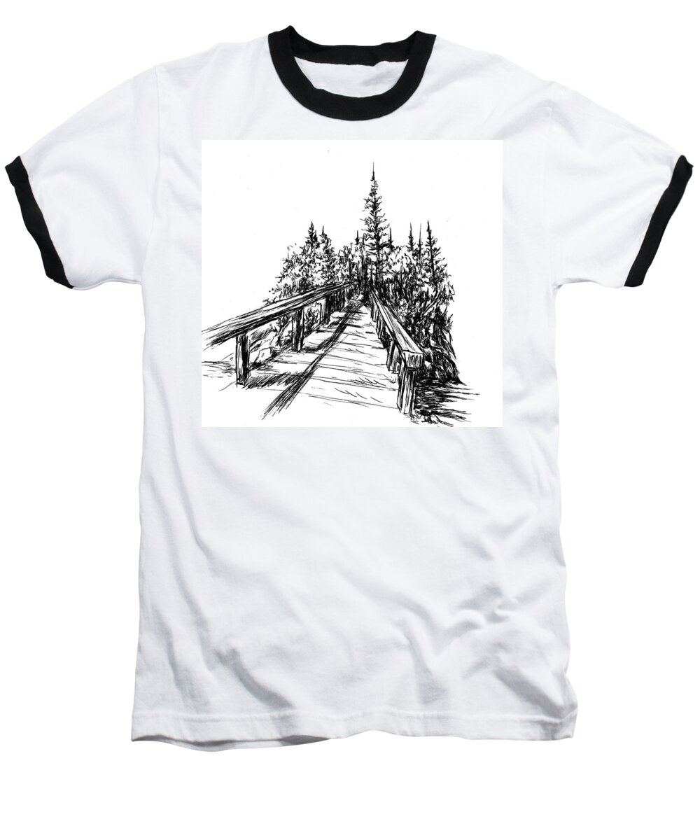 Bridge Baseball T-Shirt featuring the drawing Across the Bridge by Alice Chen