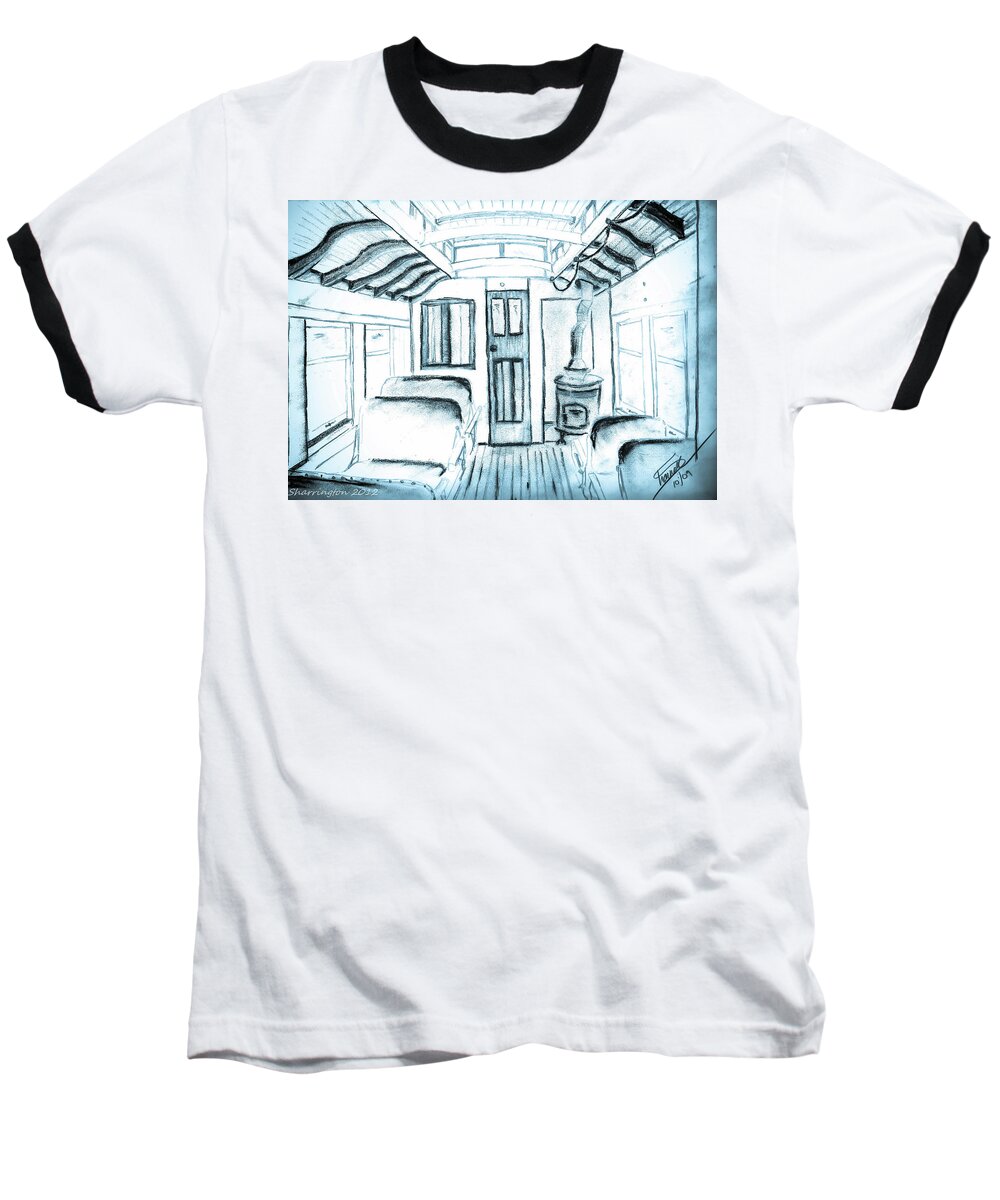 Trains Baseball T-Shirt featuring the drawing Antique passenger car by Shannon Harrington
