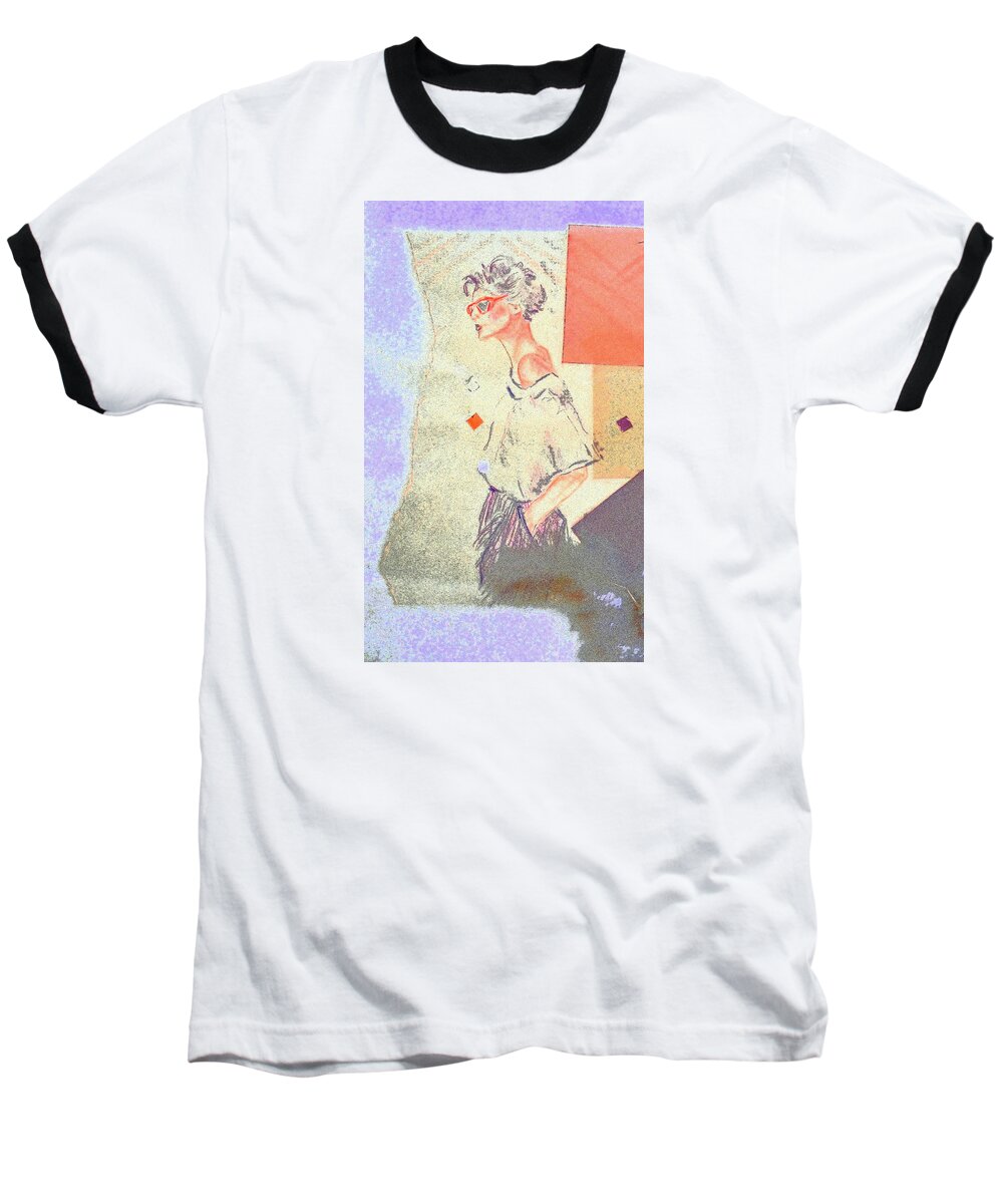 Figure Baseball T-Shirt featuring the drawing Eighties by Shelley Myers
