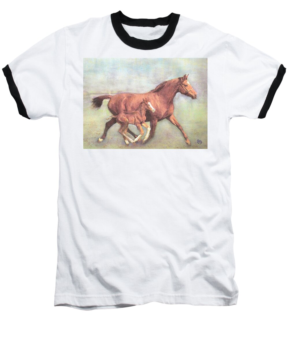 Horse Baseball T-Shirt featuring the painting FREE and fleet as the wind by Richard James Digance