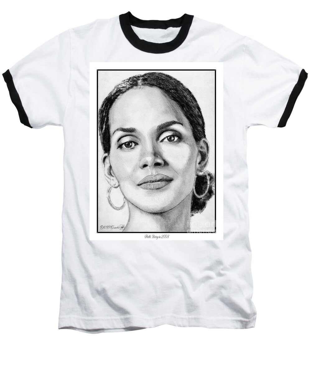 Halle Berry Baseball T-Shirt featuring the drawing Halle Berry in 2008 by J McCombie