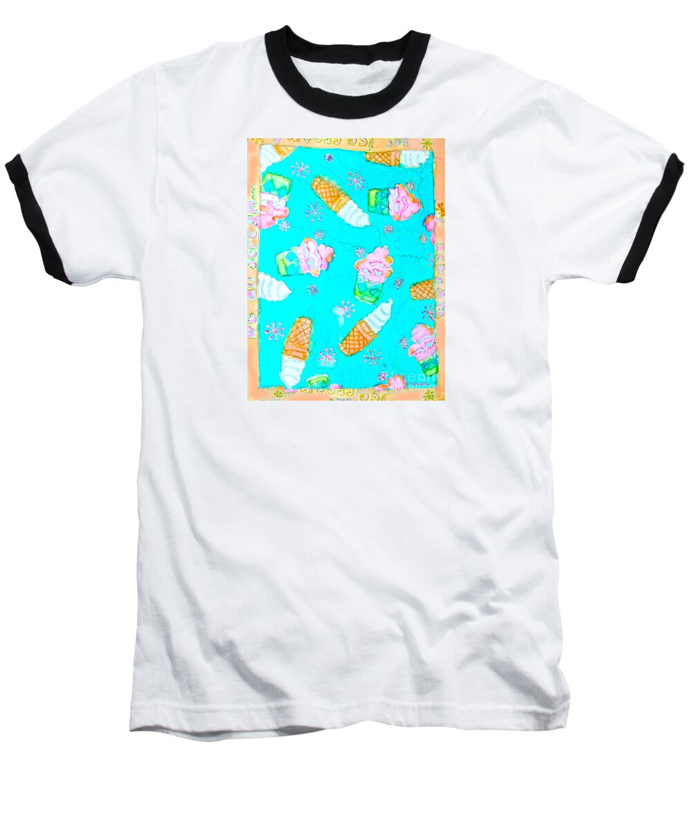 Batik Baseball T-Shirt featuring the painting Ice Cream I Scream by Beth Saffer