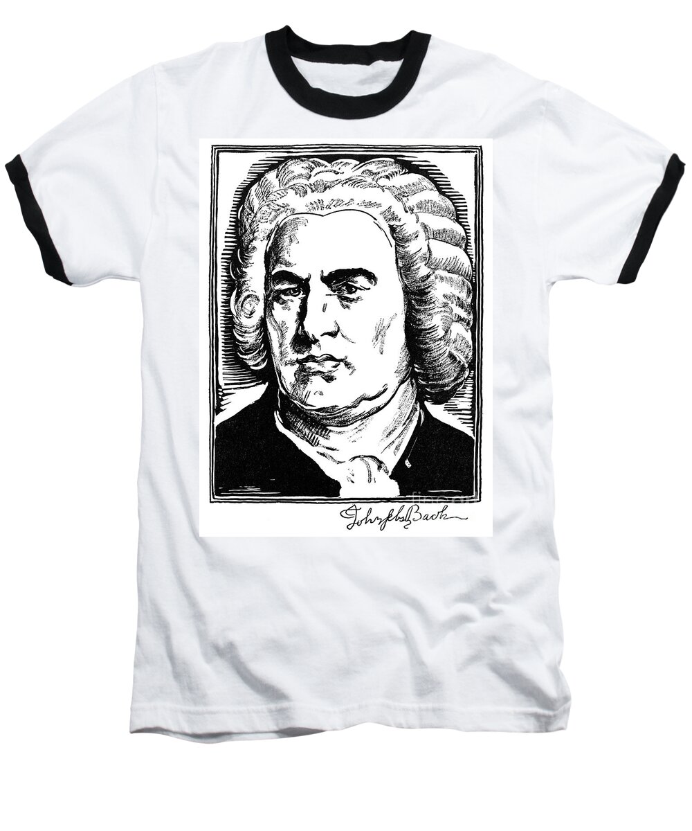 18th Century Baseball T-Shirt featuring the drawing Johann Sebastian Bach by Samuel Nisenson