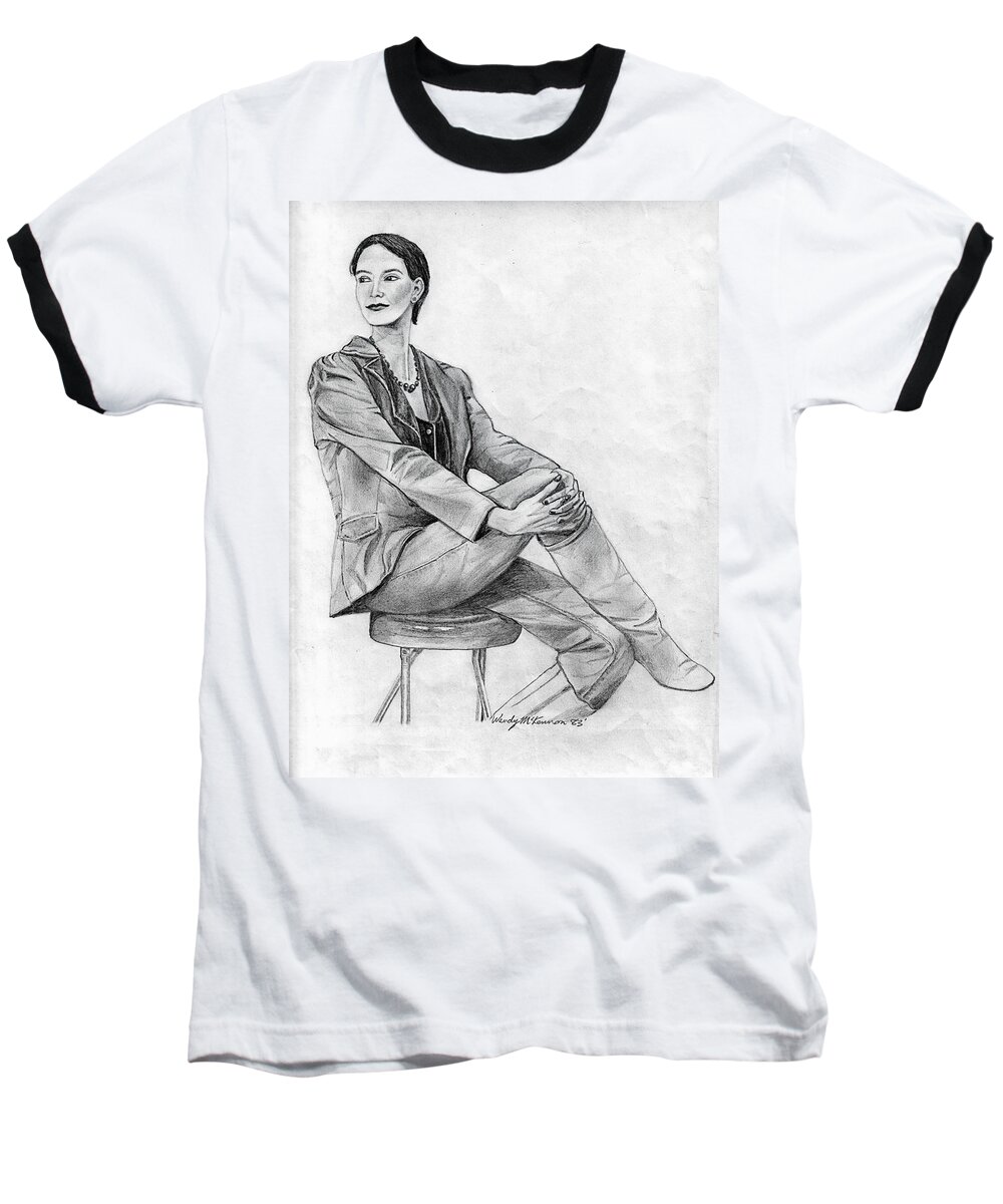 Pencil Drawing Baseball T-Shirt featuring the drawing Model by Wendy McKennon