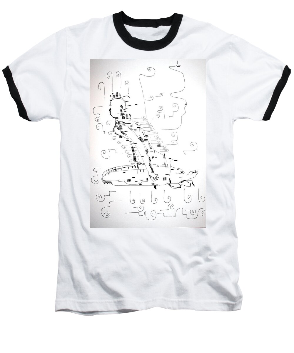 Jesus Baseball T-Shirt featuring the drawing Ngwale dance - Botswana by Gloria Ssali