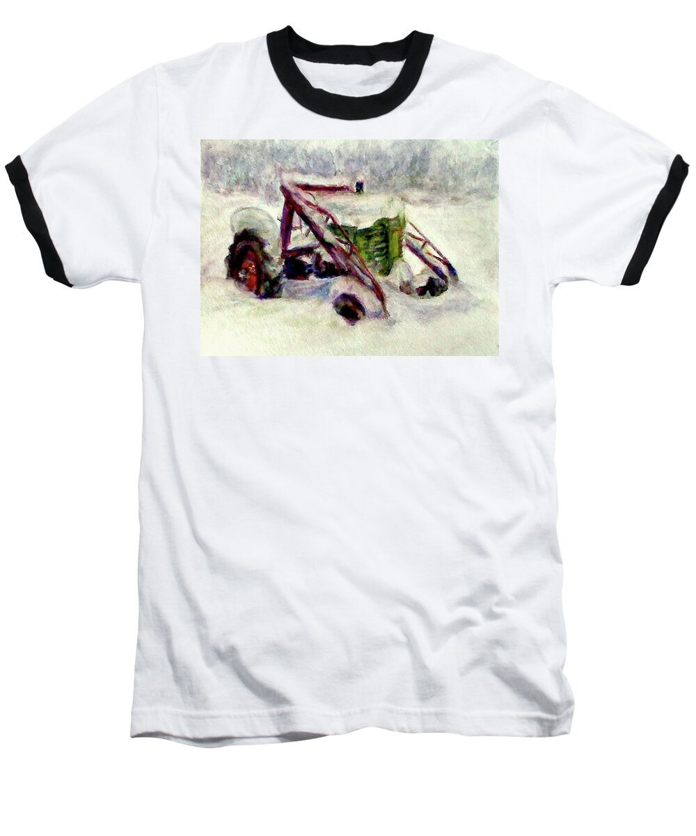 John Deere A Baseball T-Shirt featuring the painting Old John Deere in Snow - Watercolor Painting by Quin Sweetman