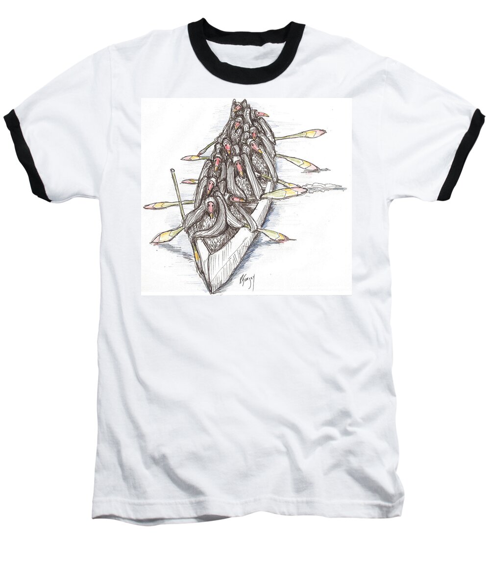 Vultures Baseball T-Shirt featuring the drawing Paddling by R Allen Swezey