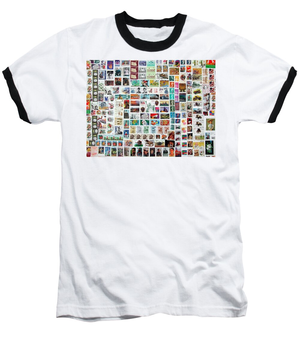 Stamps Baseball T-Shirt featuring the mixed media Stamparely by Anna Ruzsan