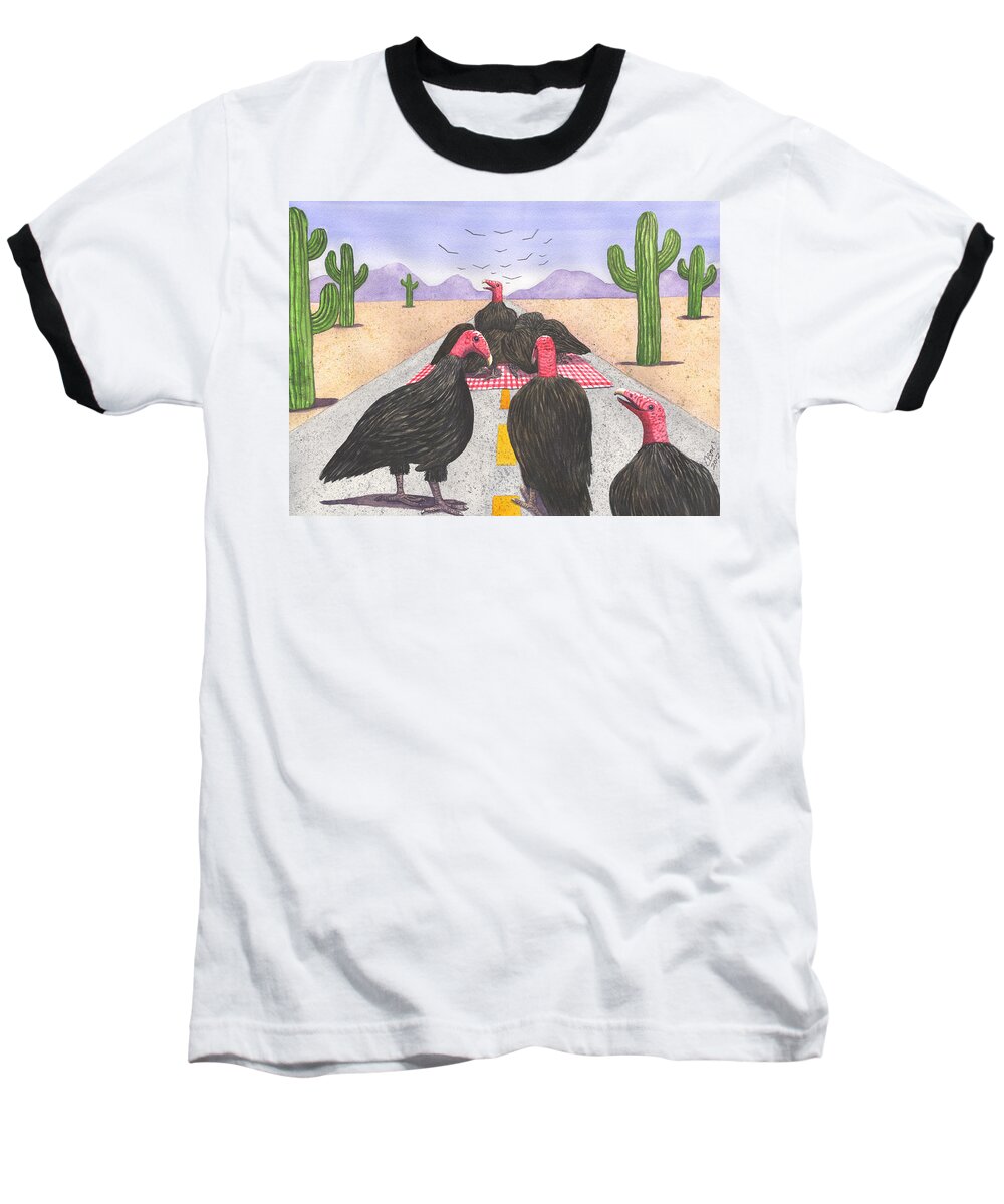 Buzzard Baseball T-Shirt featuring the painting The Picnicers by Catherine G McElroy