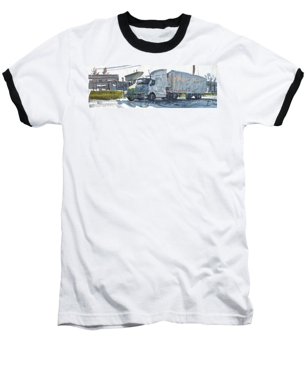 Semi Baseball T-Shirt featuring the painting Truck Panorama by Donald Maier
