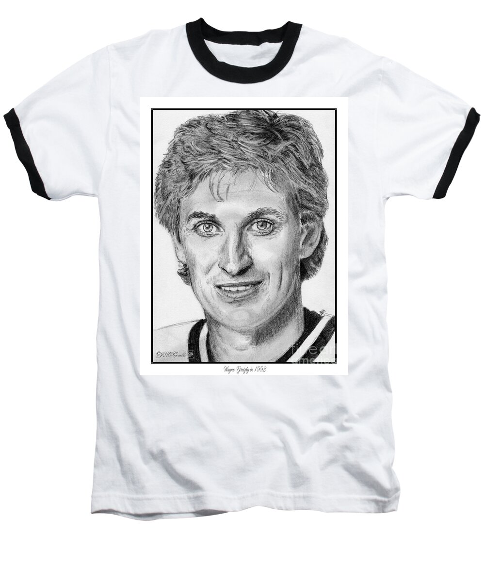 Wayne Gretzky Baseball T-Shirt featuring the drawing Wayne Gretzky in 1992 by J McCombie