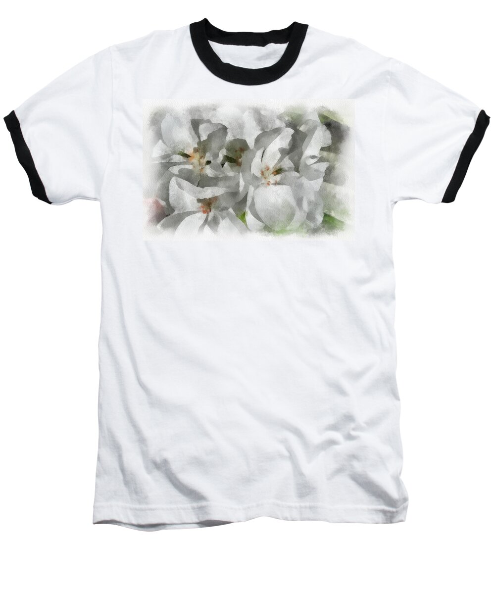 Santa Baseball T-Shirt featuring the digital art White geraniums - watercolor by Charles Muhle