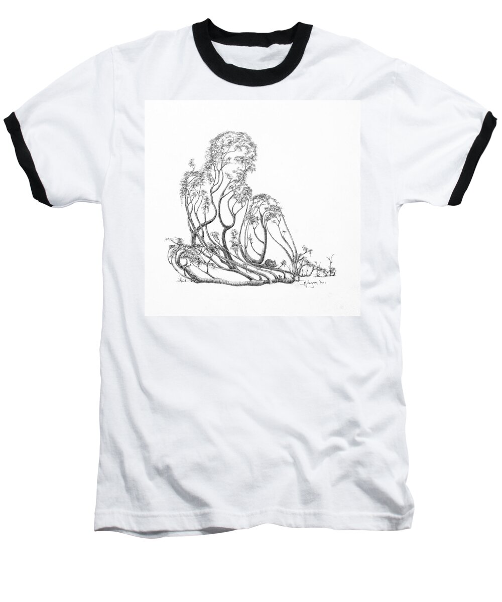 Tree Dancer Baseball T-Shirt featuring the drawing A Little Visit by Mark Johnson