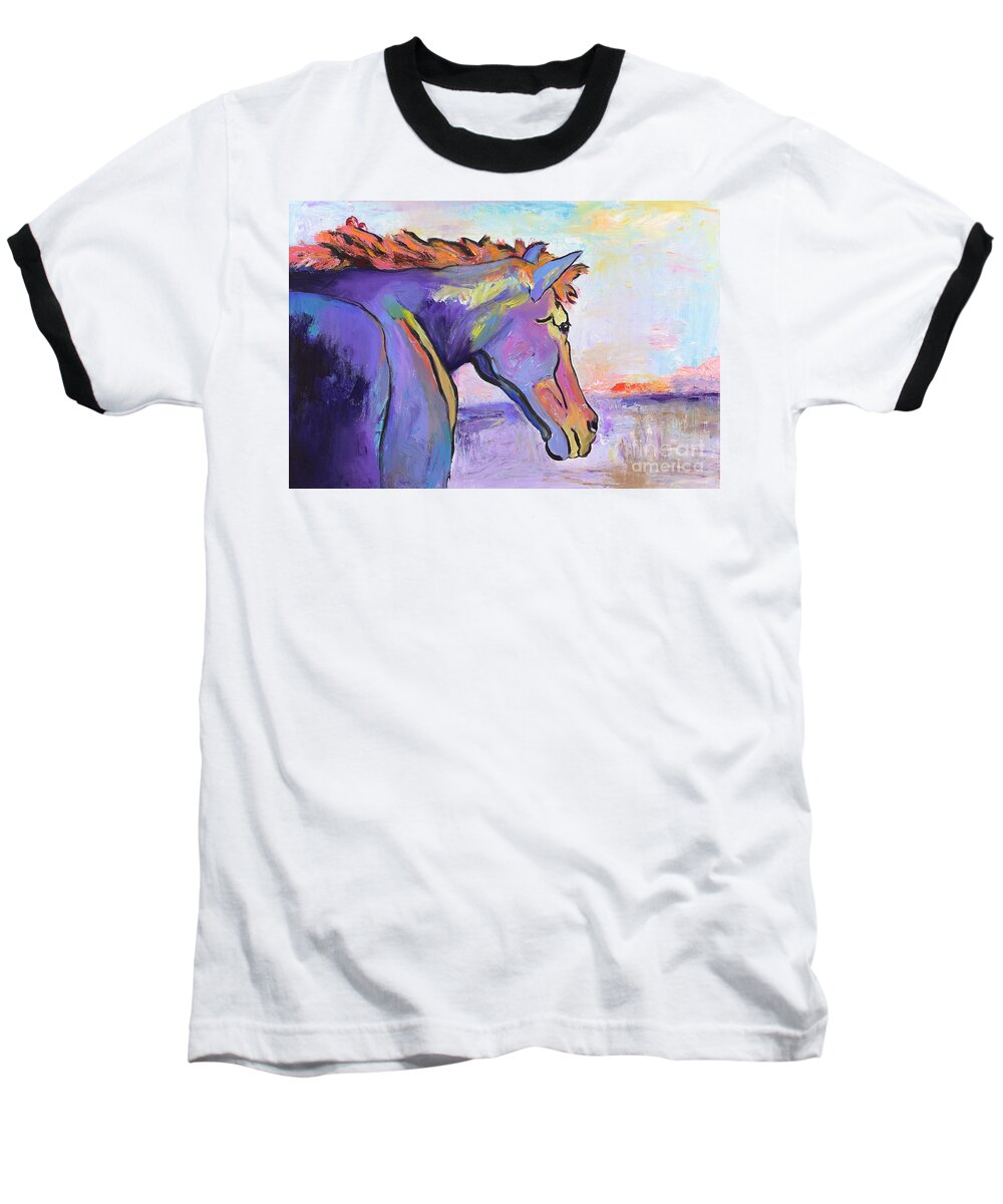 Purple Horse Baseball T-Shirt featuring the painting Frosty Morning by Pat Saunders-White