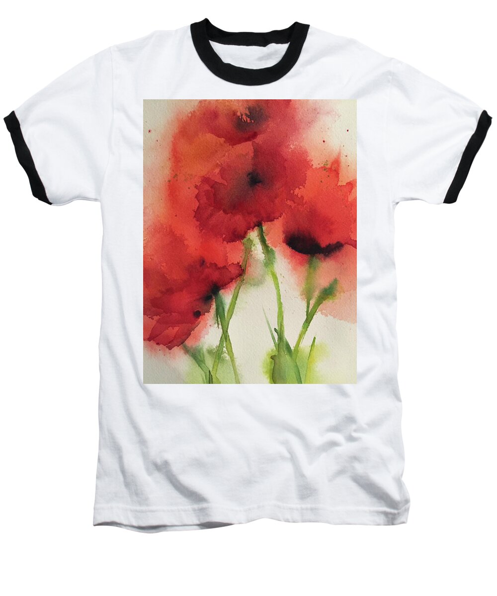 Floral Baseball T-Shirt featuring the painting Watercolor Poppies by Bonny Butler