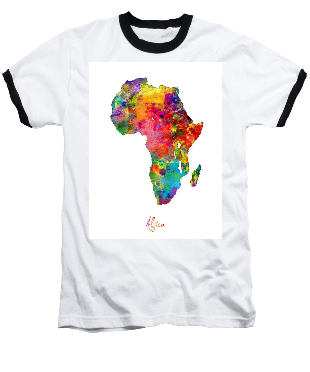 Map Art Baseball T-Shirt featuring the digital art Africa Watercolor Map #1 by Michael Tompsett