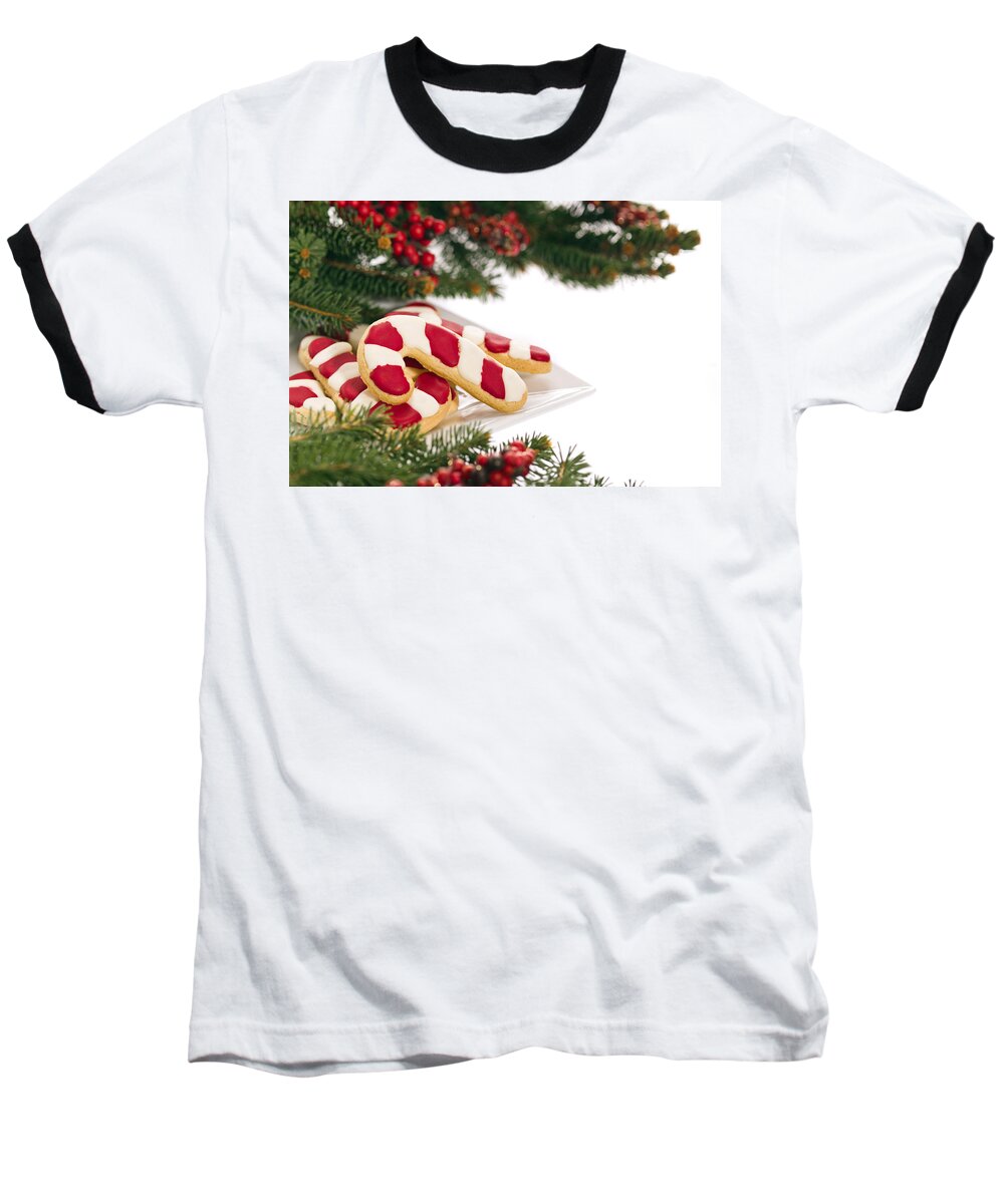 Icing Sugar Baseball T-Shirt featuring the photograph Christmas Cookies Decorated With Real Tree Branches #1 by U Schade