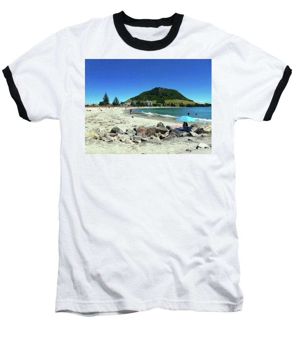 Mount Maunganui Baseball T-Shirt featuring the photograph Mount Maunganui Beach 1 - Tauranga New Zealand #1 by Selena Boron