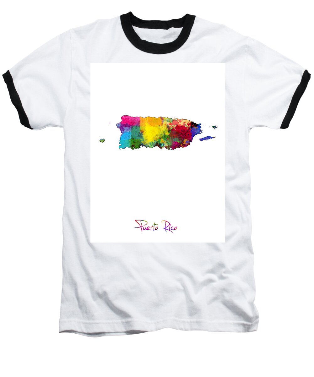 United States Map Baseball T-Shirt featuring the digital art Puerto Rico Watercolor Map #2 by Michael Tompsett
