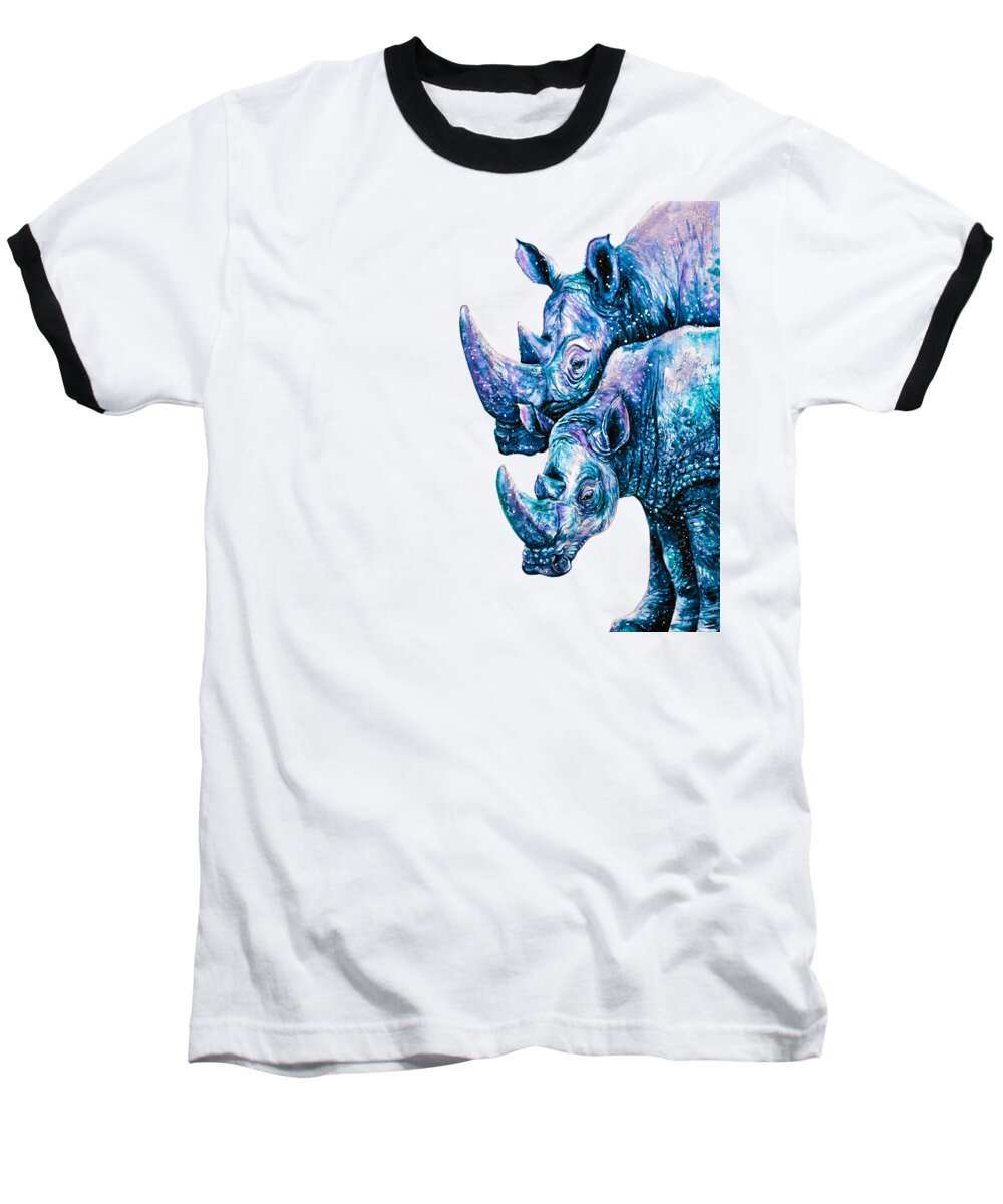 Rhinoceros Baseball T-Shirt featuring the painting Rhinoceros Couple #1 by Zaira Dzhaubaeva