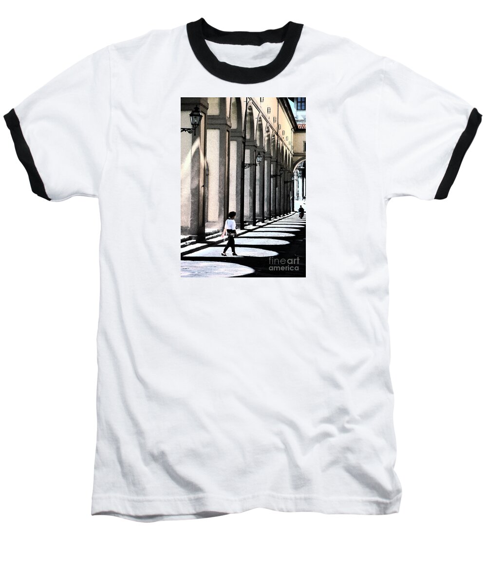 Shadows Baseball T-Shirt featuring the photograph The Arcade Florence Italy by Tom Wurl