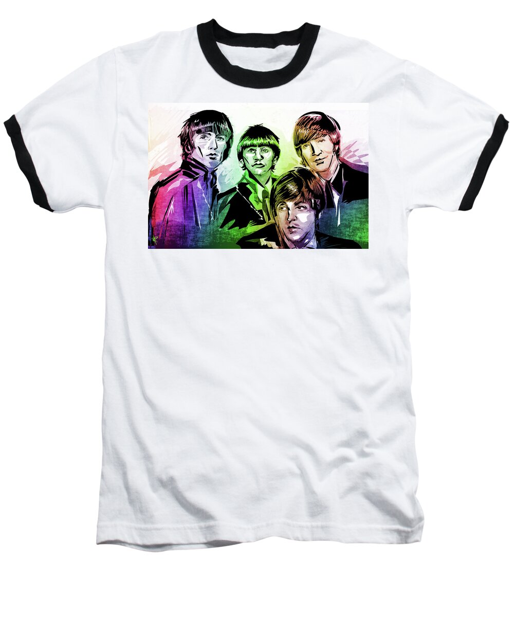 The Beatles Baseball T-Shirt featuring the mixed media The Beatles #1 by Russell Pierce
