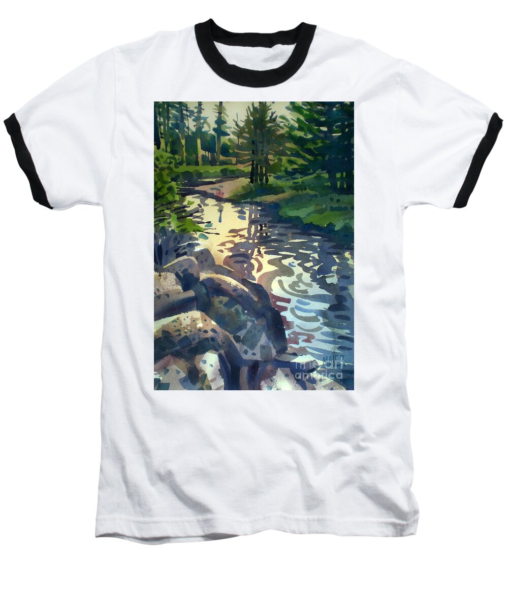 Stream Baseball T-Shirt featuring the painting Up With The Fishes by Donald Maier