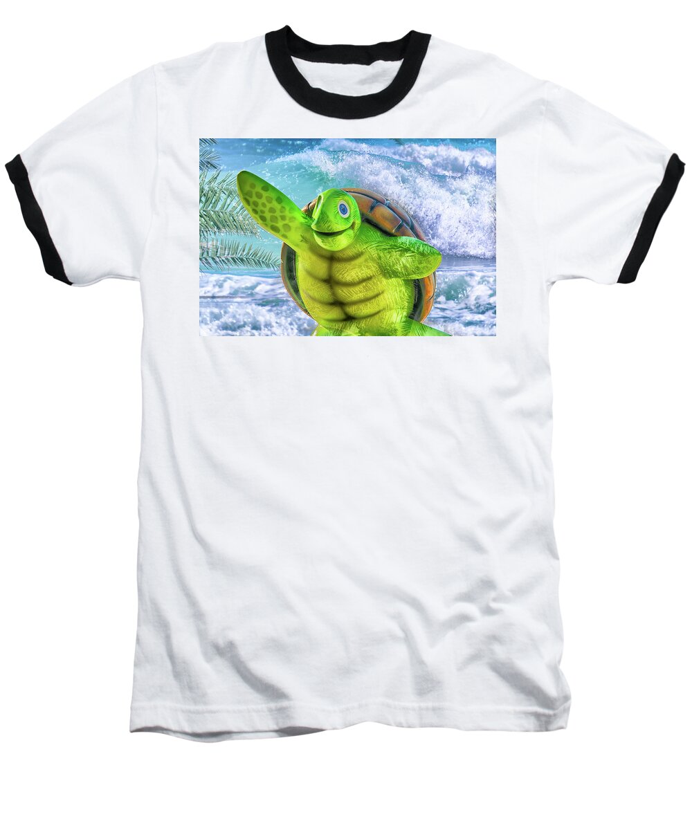 Sea Turtle Baseball T-Shirt featuring the mixed media 10731 Myrtle the Turtle by Pamela Williams