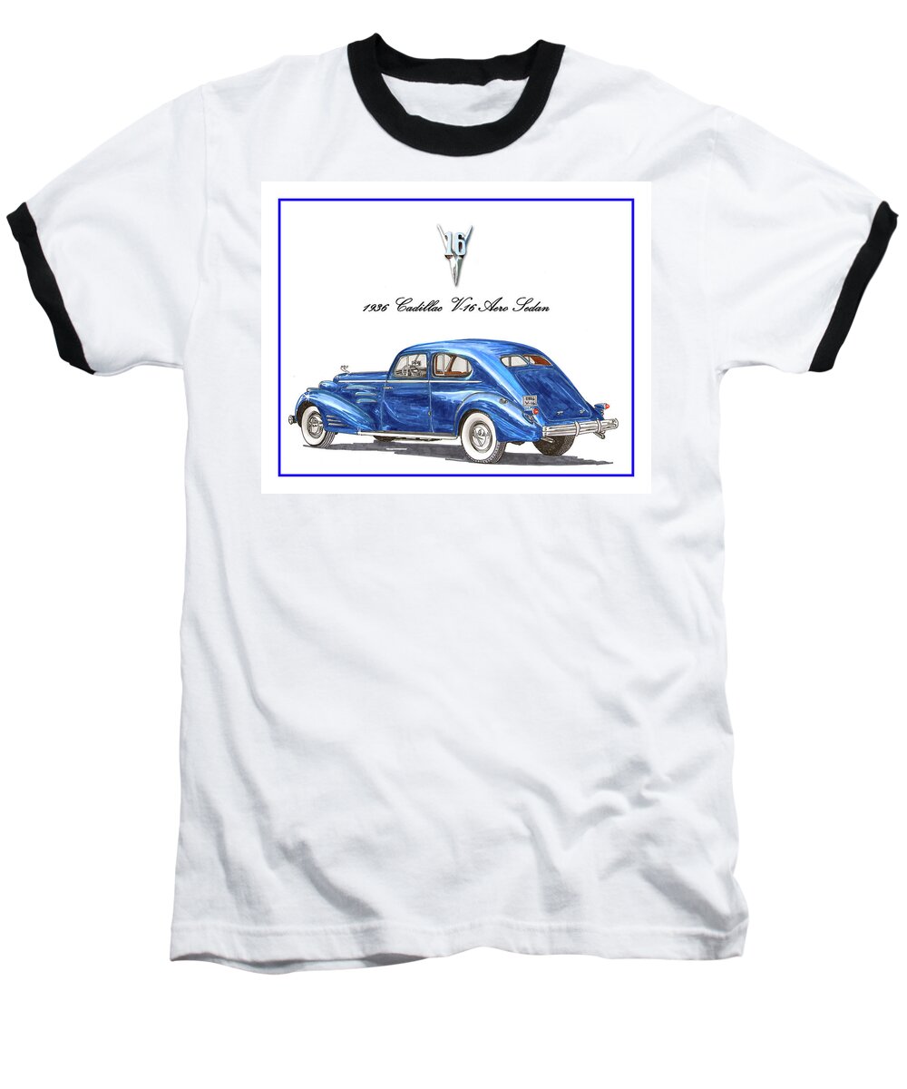 Vintage Luxury Automobiles Baseball T-Shirt featuring the painting 1936 Cadillac V-16 Aero Coupe by Jack Pumphrey