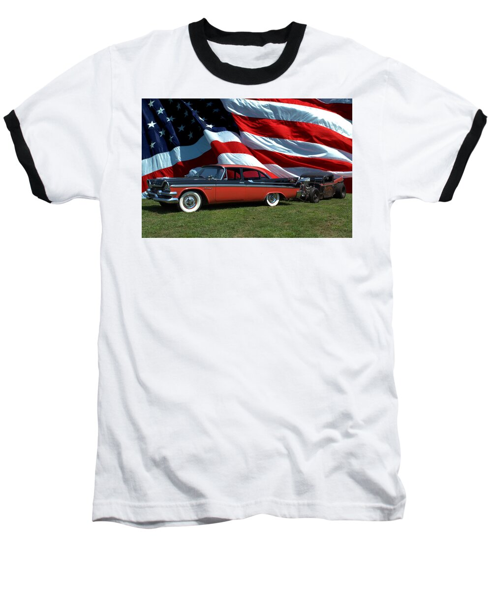 1958 Baseball T-Shirt featuring the photograph 1958 Dodge Coronet and 1935 International Dragster by Tim McCullough