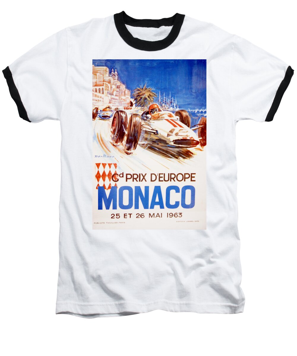 F1 Baseball T-Shirt featuring the digital art 1963 F1 Monaco Grand Prix by Georgia Clare