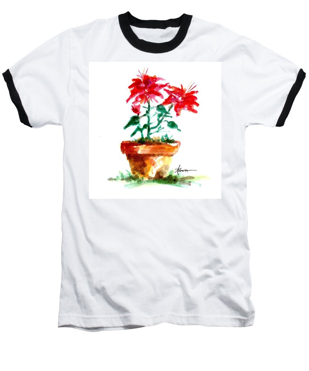 Poinsettias Baseball T-Shirt featuring the painting Cracked Pot by Adele Bower