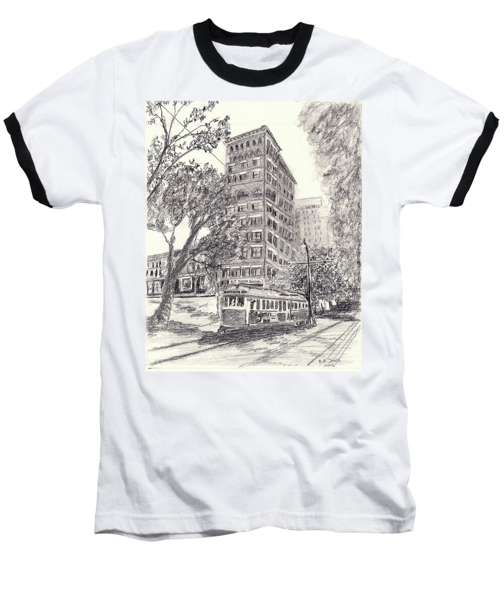 Memphis Baseball T-Shirt featuring the drawing Downtown Memphis by Barry Jones
