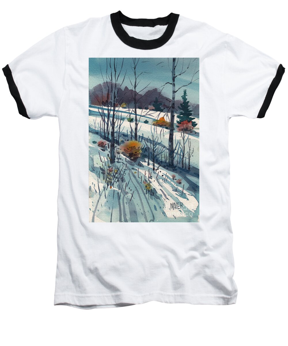 Snow Baseball T-Shirt featuring the painting Snowy Hillside #1 by Donald Maier