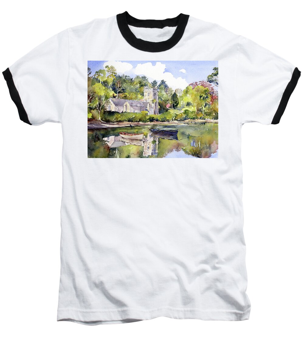 Watercolor Baseball T-Shirt featuring the painting St Just in Roseland Church #2 by Margaret Merry