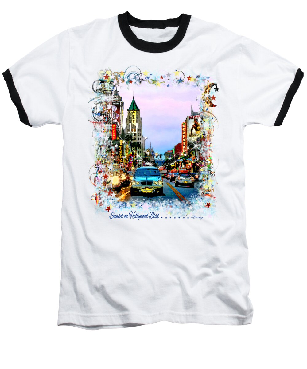 T-shirt Design Baseball T-Shirt featuring the photograph Sunset on Hollywood Blvd #1 by Jennie Breeze