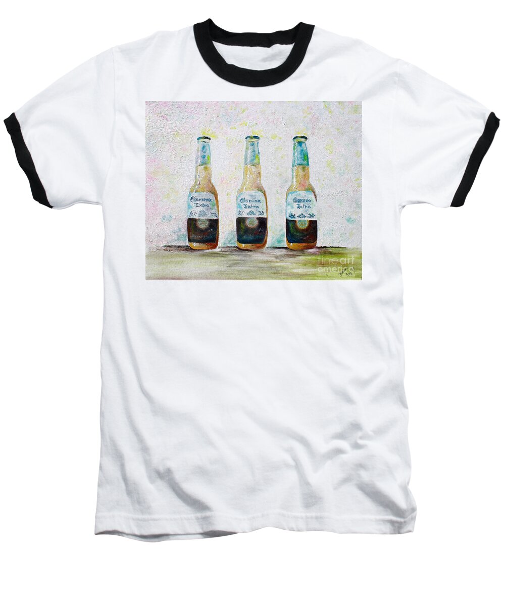 Beer Baseball T-Shirt featuring the painting Three Amigos by Barbara Teller