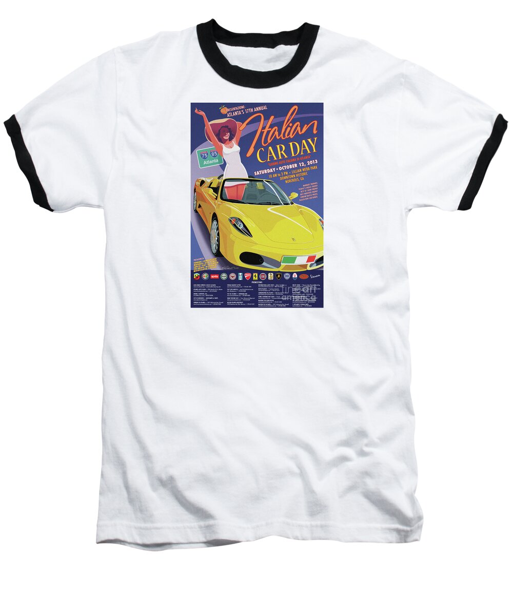 Car Poster Ferrari Automobiles Atlanta Baseball T-Shirt featuring the digital art 2013 Atlanta Italian Car Day Poster by Rick Andreoli