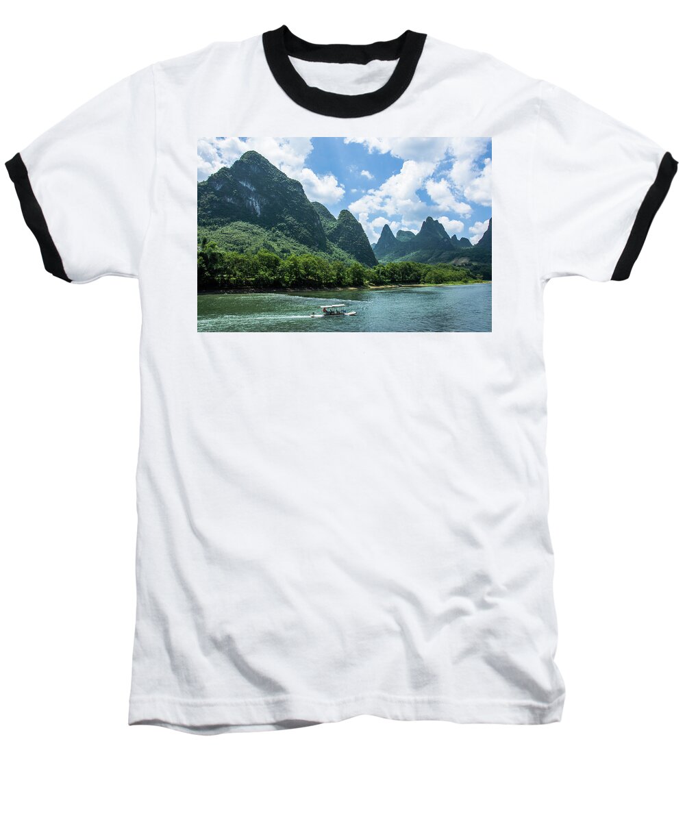 River Baseball T-Shirt featuring the photograph Lijiang River and karst mountains scenery #27 by Carl Ning
