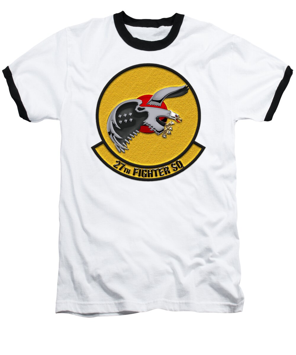 'military Insignia & Heraldry' By Serge Averbukh Baseball T-Shirt featuring the digital art 27th Fighter Squadron - 27 FS Patch over White Leather by Serge Averbukh