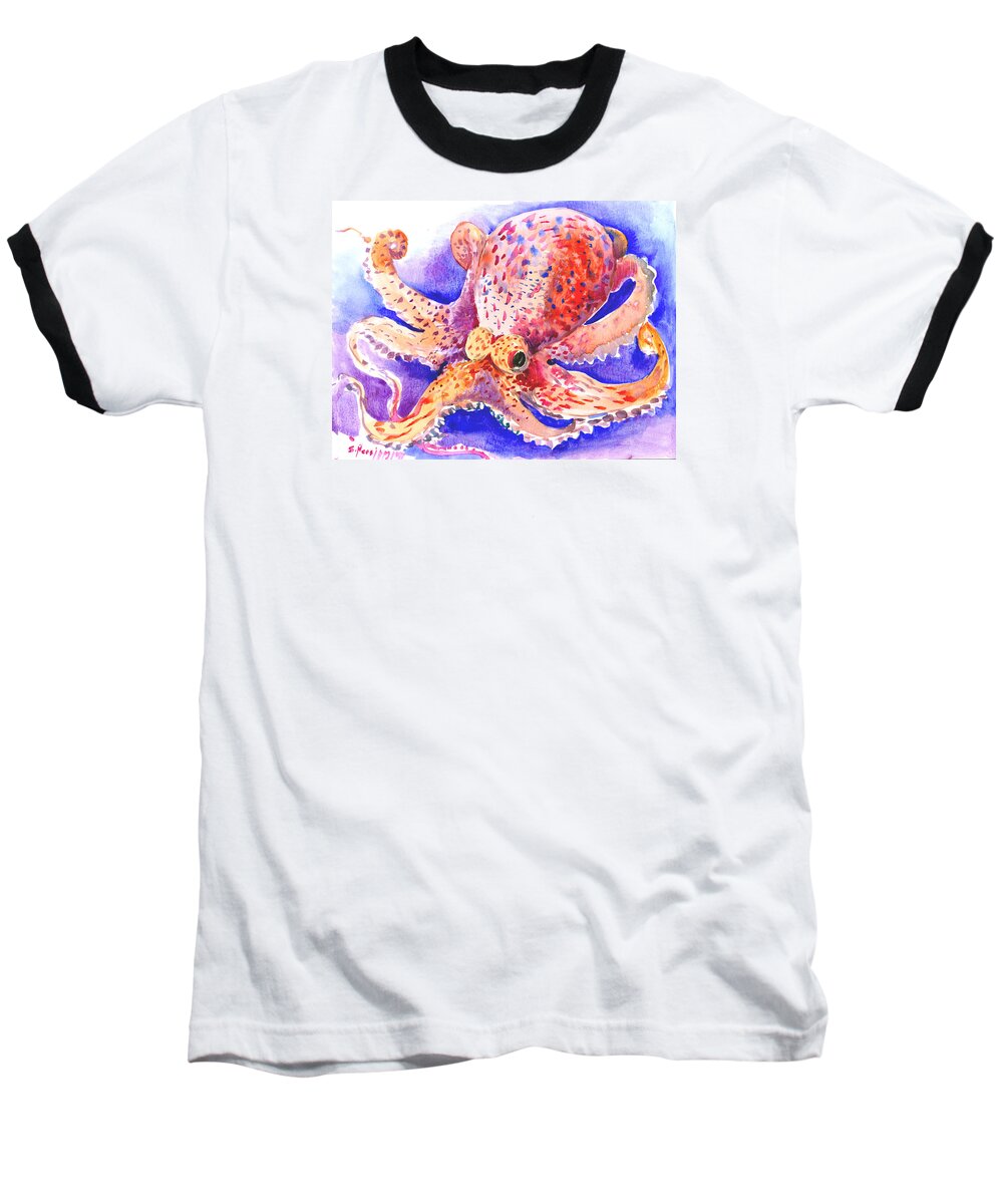Blue Octopus Baseball T-Shirt featuring the painting Octopus #3 by Suren Nersisyan